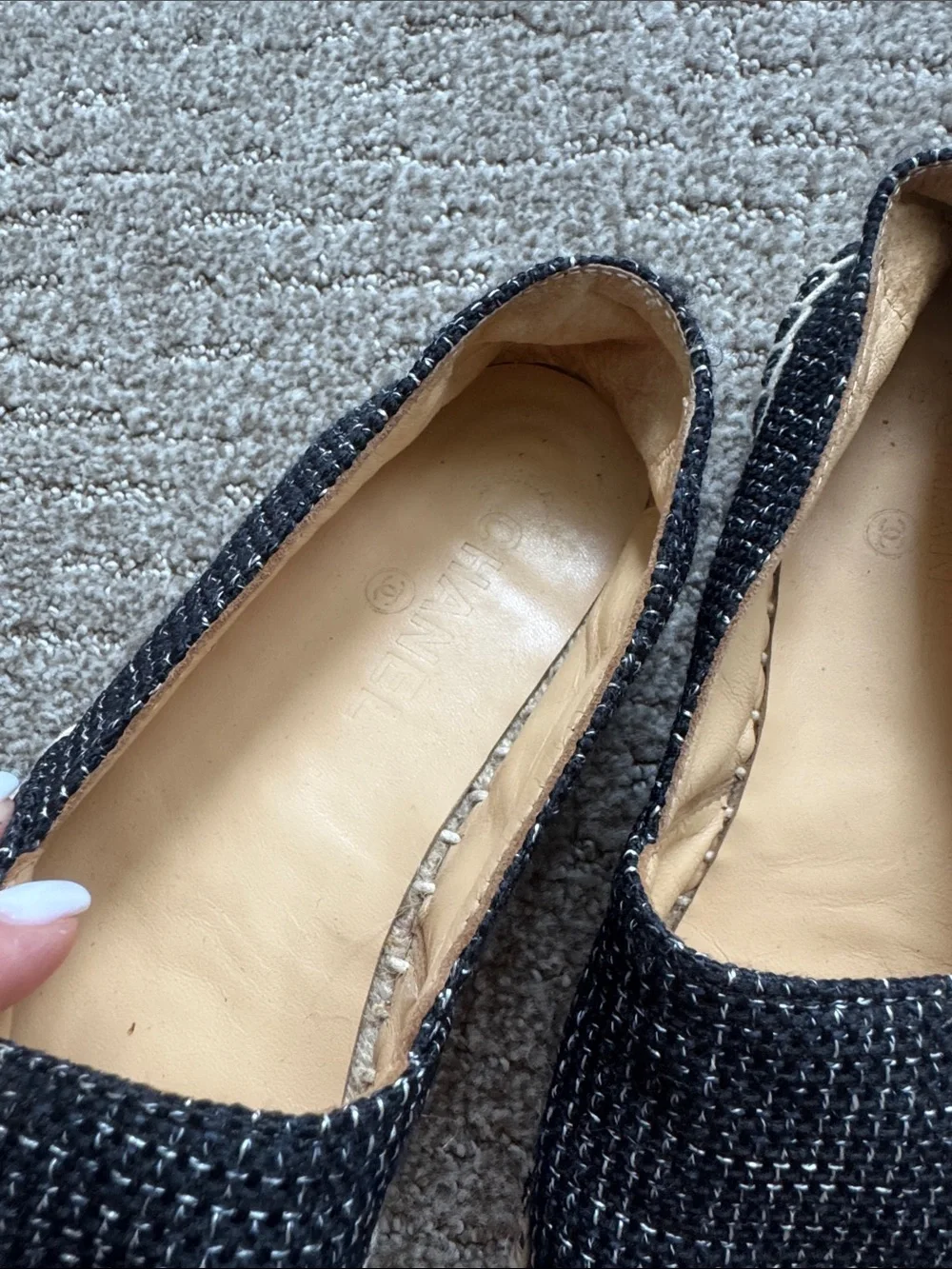 CHANEL Black Tweed Espadrilles with Gold Cap Toe